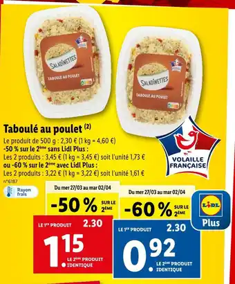 Lidl Saladinettes Taboulé au poulet offre