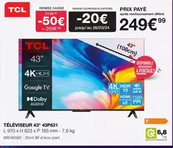 Costco TÉLÉVISEUR 43" 43P631 offre