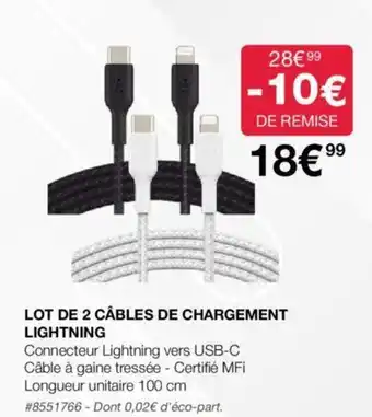 Costco LOT DE 2 CÂBLES DE CHARGEMENT LIGHTNING offre