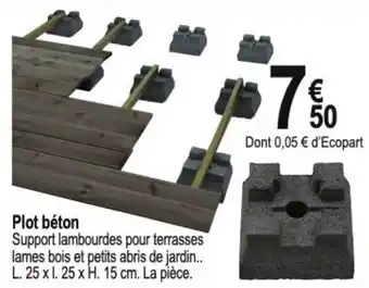 Tridôme Plot béton Support lambourdes pour terrasses lames bois et petits abris de jardin.. L. 25 x 1.25 x H. 15 cm. La pièce. offre