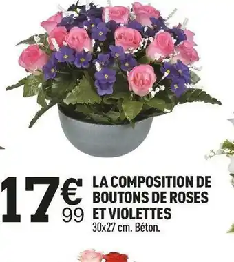 La composition de boutons de roses et violettes