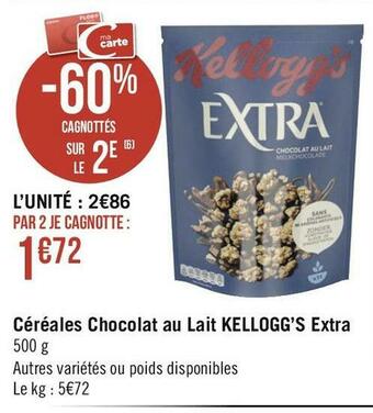 Géant Casino Kellogg’s céréales chocolat au lait extra offre