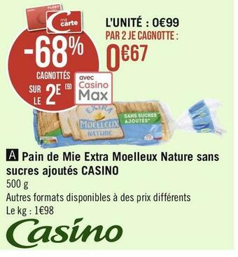 Casino pain de mie extra moelleux nature sans sucres ajoutés