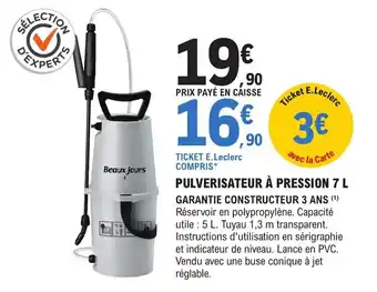 E.Leclerc Brico PULVERISATEUR À PRESSION 7L offre