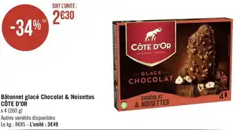 Côte d’or bâtonnet glacé chocolat & noisettes