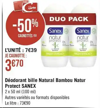 Sanex déodorant bille natural bambou natur protect