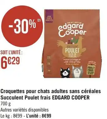 Edgard cooper croquettes pour chats adultes sans céréales succulent poulet frais
