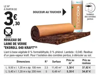 E.Leclerc Brico ROULEAU DE LAINE DE VERRE "EKOROLL 040 KRAFT"(3) offre