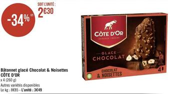 Géant Casino Côte d’or bâtonnet glacé chocolat & noisettes offre