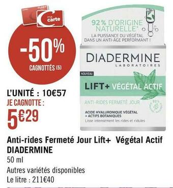 Diadermine anti-rides fermeté jour lift+ végétal actif