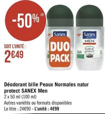Géant Casino Sanex déodorant bille peaux normales natur protect men offre