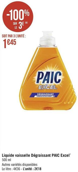 Géant Casino Paic liquide vaisselle dégraissant excel* offre