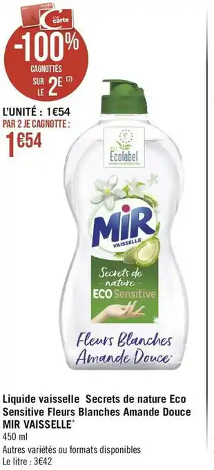 Mir vaisselle liquide vaisselle secrets de nature eco sensitive fleurs blanches amande douce*