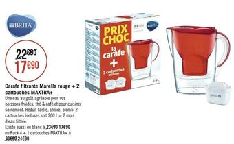 Brita carafe filtrante marella rouge + 2 cartouches maxtra+