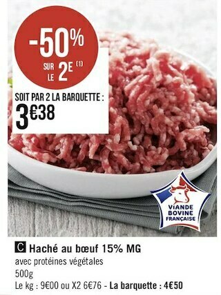 Géant Casino Haché au bœuf 15% mg offre