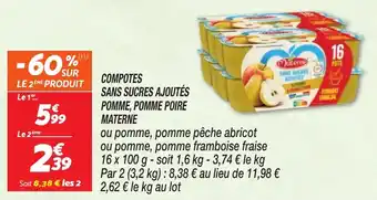 Netto COMPOTES SANS SUCRES AJOUTÉS POMME, POMME POIRE MATERNE offre