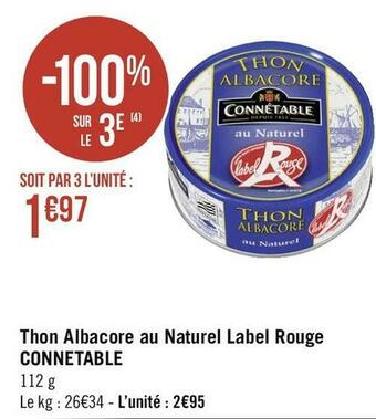 Connétable thon albacore au naturel label rouge
