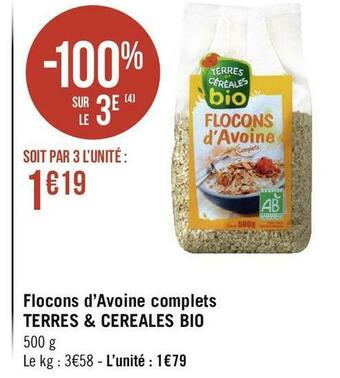 Terres & cereales bio flocons d’avoine complets