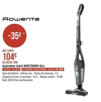 Rowenta aspirateur balai rh6756wo gris