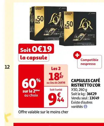 Auchan Supermarché L'OR CAPSULES CAFÉ RISTRETTO offre