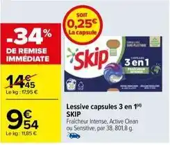 Carrefour Contact Skip - lessive capsules 3 en 1 offre