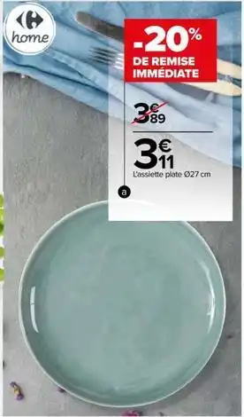 Carrefour - assiette plate fiesta vert. 27 cm. en faience