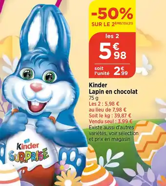 Maximarché Kinder Lapin en chocolat offre