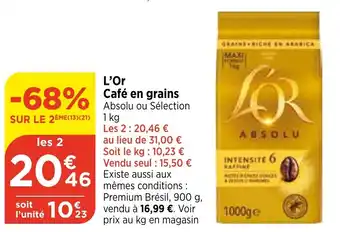 Maximarché L'Or  Café en grains offre