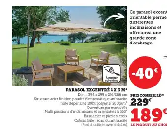 Hyper U PARASOL EXCENTRÉ 4 X 3 M⭑ offre