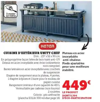 Hyper U CUISINE D'EXTÉRIEUR UNITY CHEF Dim.: 237 x 52 x 90 cm offre