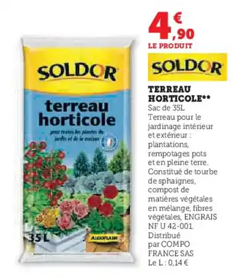 Hyper U TERREAU HORTICOLE** Sac de 35L offre