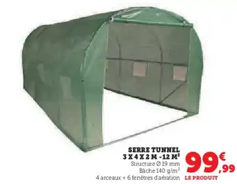 Hyper U SERRE TUNNEL 3X4X2 M-12 M² Structure 19 mm Bâche 140 g/m² offre