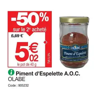 Promocash Piment d'Espelette A.O.C OLABE . offre