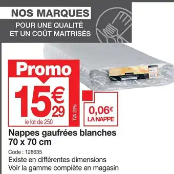Promocash Nappes gaufrées blanches 70 x 70 cm offre