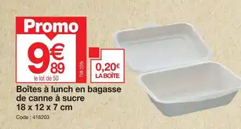 Promocash Boîtes à lunch en bagasse de canne à sucre offre