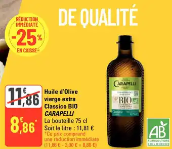 G20 Huile d'Olive vierge extra Classico BIO CARAPELLI offre