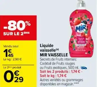 Carrefour Liquide vaisselle mir vaisselle offre