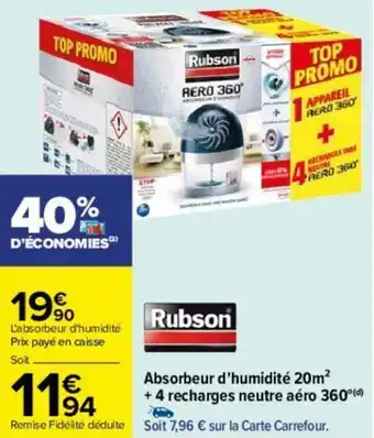 Carrefour Absorbeur d'humidité 20m + 4 recharges neutre aéro 360 offre