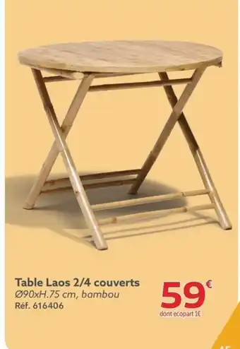 Gifi Table Laos 2/4 couverts Ø90xH.75 cm, bambou offre