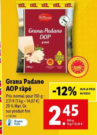 Lidl Grana Padano AOP râpé offre