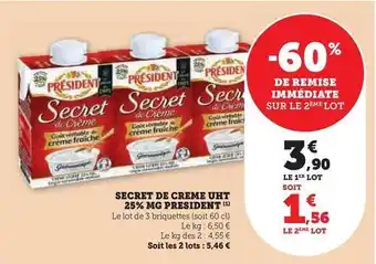 Super U Président - secret de creme uht 25% mg offre