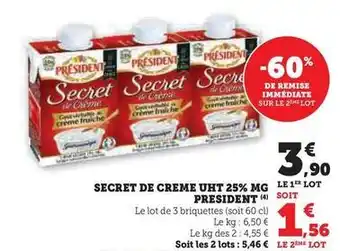 Hyper U Président - secret de creme uht 25% mg offre