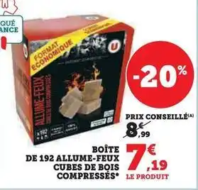 Hyper U U - boîte de 192 allume-feux cubes de bois compressés offre