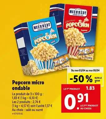 Lidl Popcorn micro ondable offre