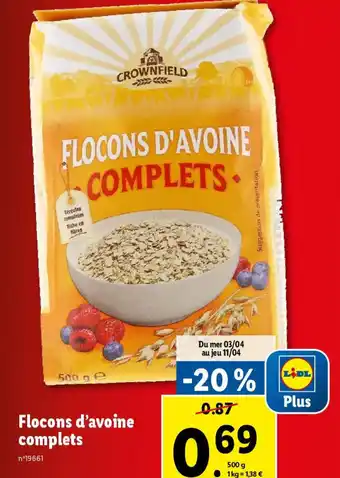 Lidl Flocons d'avoine complets offre