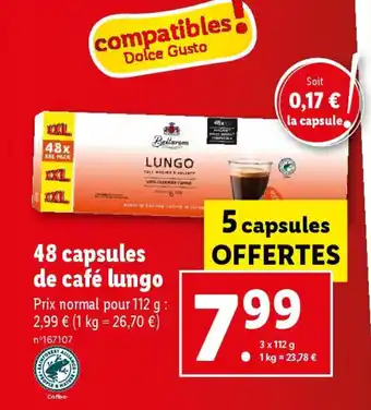 Lidl 48 capsules de café lungo offre