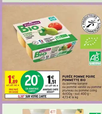 Intermarché Hyper PURÉE POMME POIRE POMMETTE BIO offre