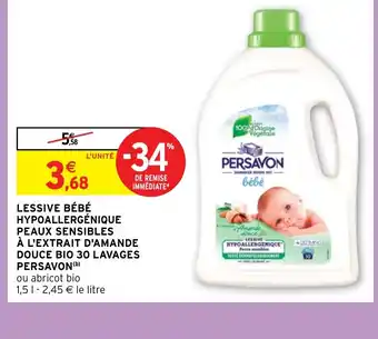 Intermarché Hyper LESSIVE BÉBÉ HYPOALLERGÉNIQUE PEAUX SENSIBLES offre