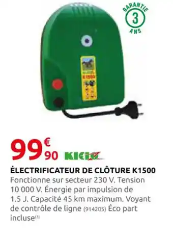 Rural Master ÉLECTRIFICATEUR DE CLÔTURE K1500 offre