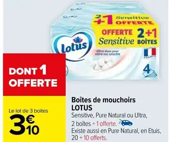 Carrefour Boîtes de mouchoirs LOTUS offre